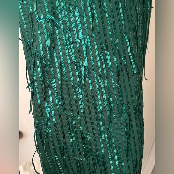 V-Neck Evening Gown in Emerald with embellishment - Picture 3 of 4